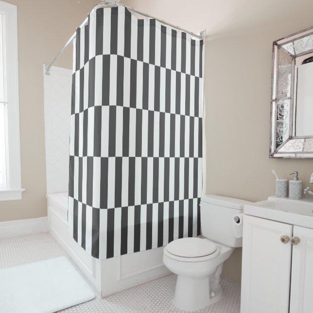 Custom Colour Stripe Mid Century Chequerboard Grey (In Situ)