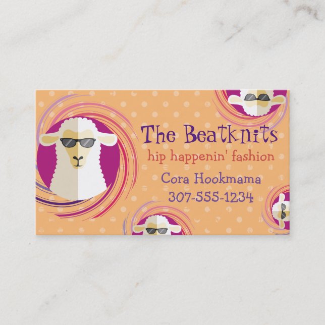 Custom colour sunglasses sheep knitting crochet business card (Front)