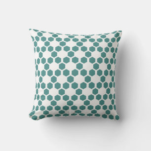 Custom Colour, Teal and White Hexagon Pattern Throw Pillow