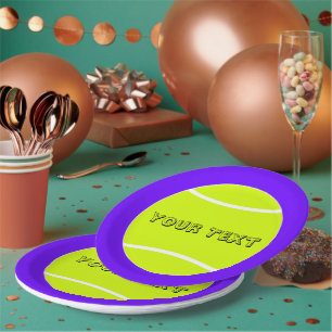 Custom Colour & Text Tennis Ball Paper Party Plate