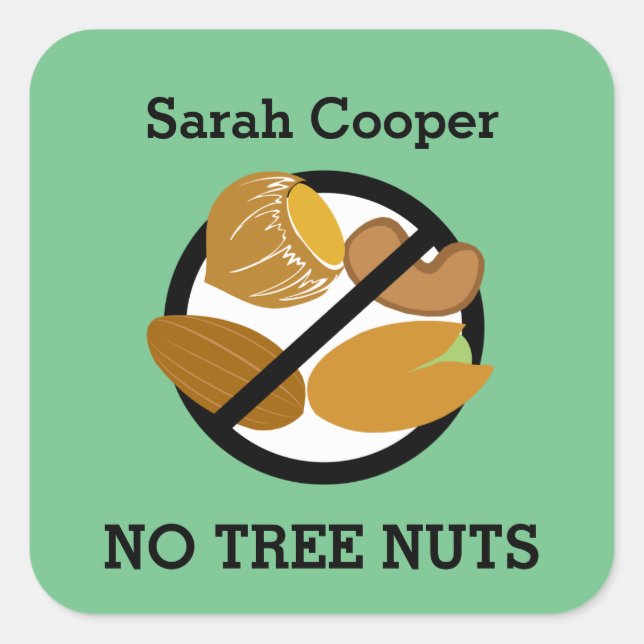 Custom Colour Tree Nut Allergy Personalized Kids Square Sticker (Front)
