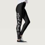 Custom Colour Trendy Script "Maid of Honour" Leggings<br><div class="desc">Cool personalized bridal party design perfect for bachelorette parties, bridal showers, etc. Choose your legging colour by clicking on "customize it" and then the small eye dropper. Need a custom design or help personalizing this product? Please use the contact form below and we will be in touch with you within...</div>