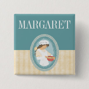 custom colour vintage bakery girl baking name 2 inch square button