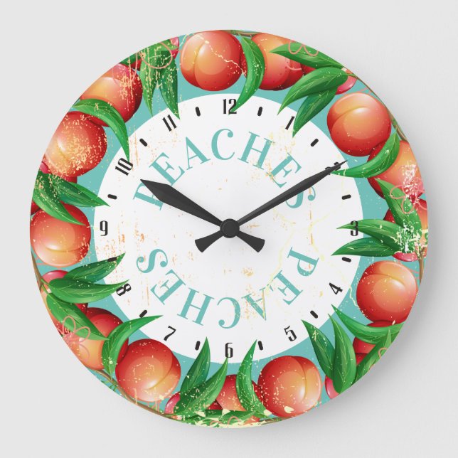 Custom colour vintage peaches fruit kitchen clock (Front)