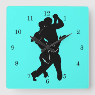 Custom Colour Wall Clock Tanngo Dancers - Turquois