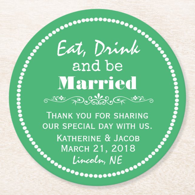 Custom Colour Wedding Thank You Favour Round Paper Coaster (Front)