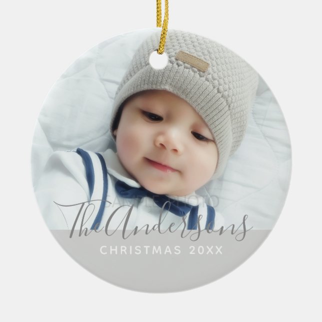 Custom Colour with Custom Photo and Text Ceramic Ornament (Front)