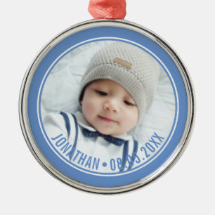 Custom Colour with Custom Photo and Text Metal Ornament
