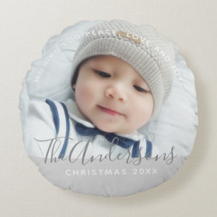 Custom Colour with Custom Photo and Text Round Pillow