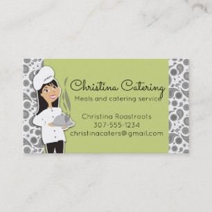 Custom colour woman chef black hair catering business card