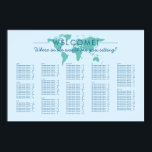 Custom Colour World Map Travel Theme Seating Chart<br><div class="desc">Elegant world map with fully editable custom colours you can pick with "where in the world are you sitting" editable wording on a seating chart perfect for travel theme weddings, bridal shower or baby shower, bar or bat mitzvahs where the love of adventure is celebrated and guests are treated to...</div>