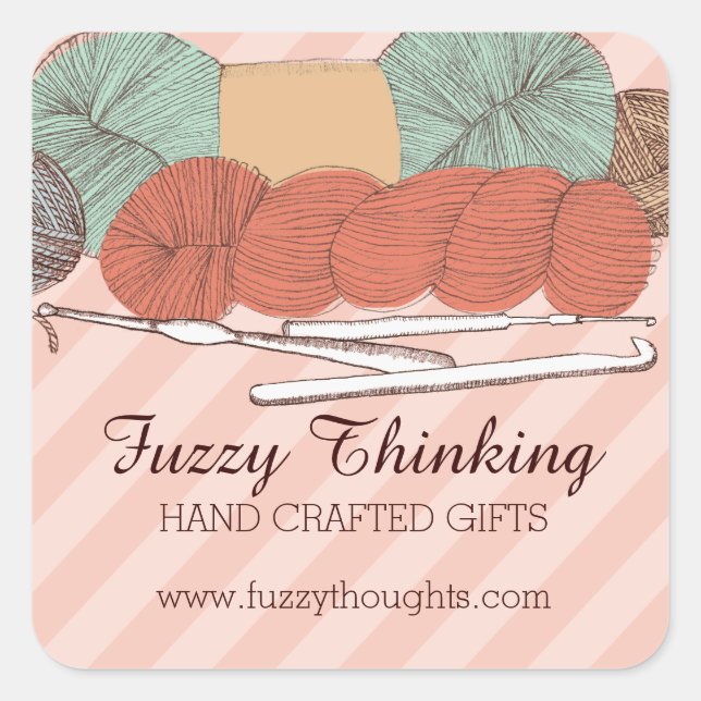 custom colour yarn skeins crochet hooks mint coral square sticker (Front)