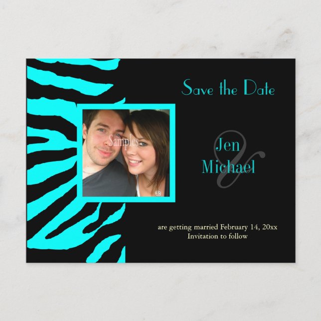 Custom Colour!! Zebra Save the Date Photo Announcement Postcard (Front)