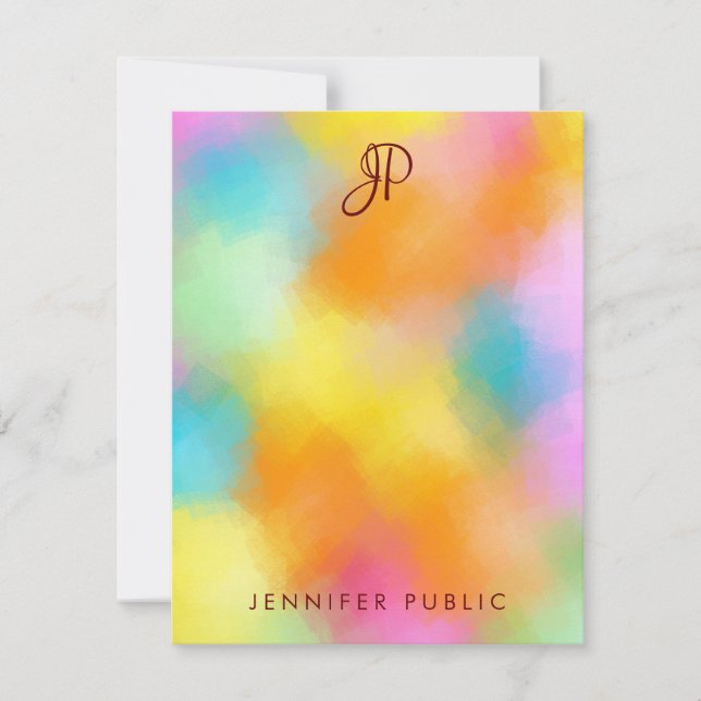 Custom Colourful Abstract Handwritten Monogram Card (Front)