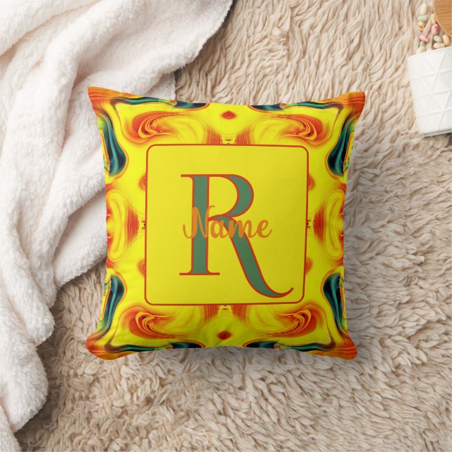 Custom Colourful Art Monogram Your Initial Name  Throw Pillow (Blanket)
