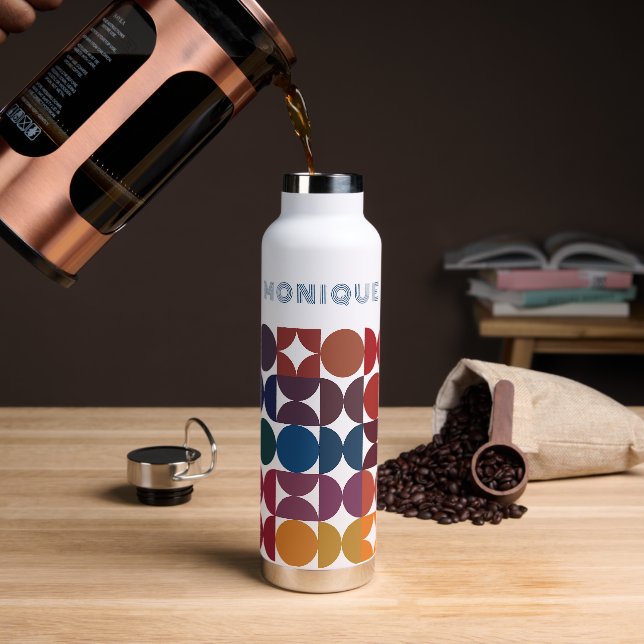 Custom Colourful Blue Orange Purple Retro Pattern Water Bottle (Coffee)