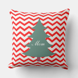 Custom colourful Christmas white red and green tre Throw Pillow