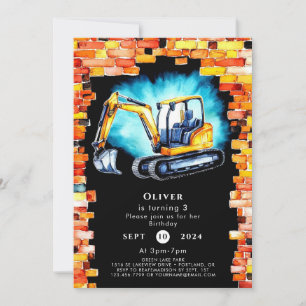 Custom Colourful Construction Birthday Invitation