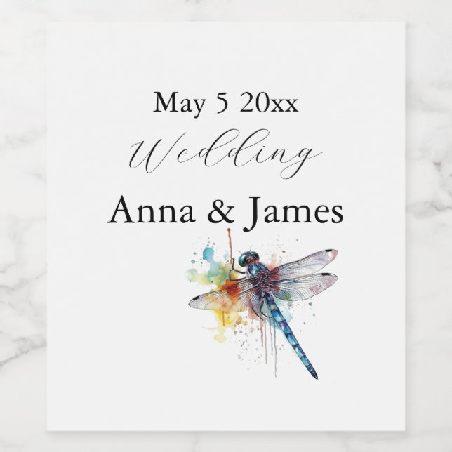 Custom Colourful Dragonfly Garden Wedding Wine Label (Single Label)