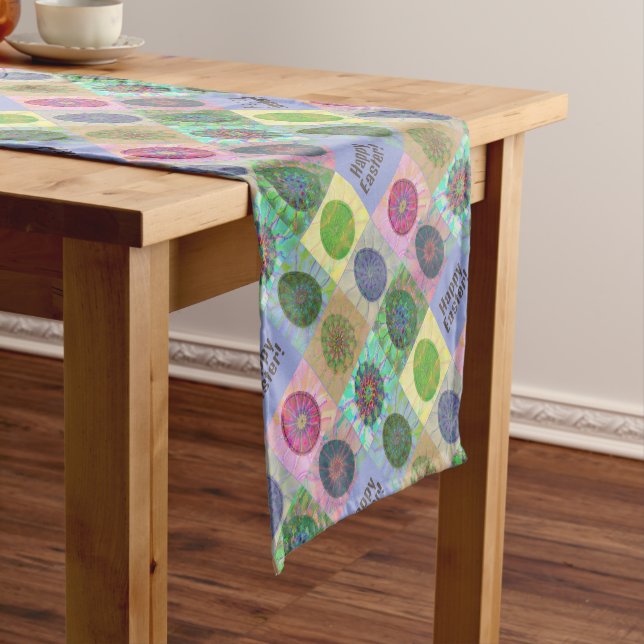 Custom Colourful Eggs Abstract Pattern Easter Short Table Runner (In Situ)