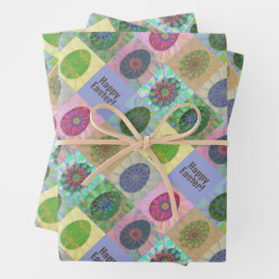 Custom Colourful Eggs Abstract Pattern Easter Wrapping Paper Sheet