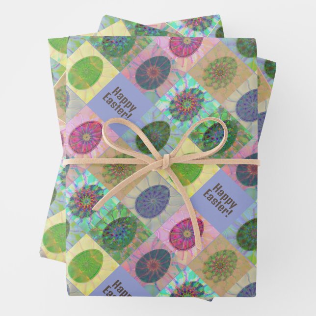 Custom Colourful Eggs Abstract Pattern Easter Wrapping Paper Sheet (In situ)
