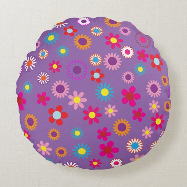Custom Colourful Floral Pattern Round Pillow (Front)