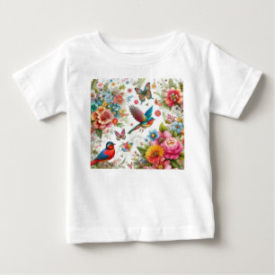 Custom Colourful Flowers Birds Butterfly Template Baby T-Shirt