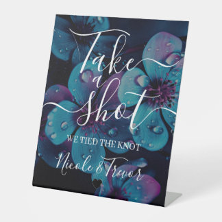 Custom Colourful Flowers Calligraphy Take a Shot Pedestal Sign