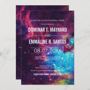 Custom Colourful Galaxy Wedding Rehearsal Dinner Invitation