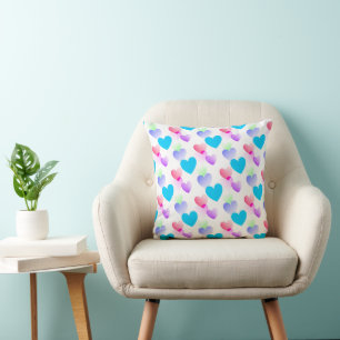 Custom Colourful Gliding Hearts Elegant Fun Blue Throw Pillow