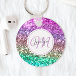 Custom Colourful Glitter Mermaid Monogrammed Name Keychain<br><div class="desc">Easily personalize this beautiful sparkly faux glitter keychain with your custom monogram and name.</div>