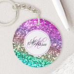 Custom Colourful Glitter Mermaid Monogrammed Name Keychain<br><div class="desc">Easily personalize this beautiful sparkly faux glitter round acrylic keychain with your custom monogram and name.</div>