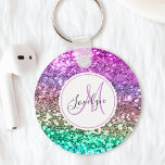 Custom Colourful Glitter Mermaid Monogrammed Name Keychain<br><div class="desc">Easily personalize this beautiful sparkly faux glitter keychain with your custom monogram and name.</div>