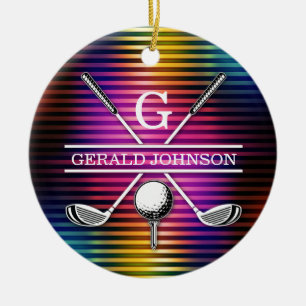 Custom Colourful Golf Monogram Design Ceramic Ornament