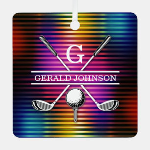 Custom Colourful Golf Monogram Design Metal Ornament