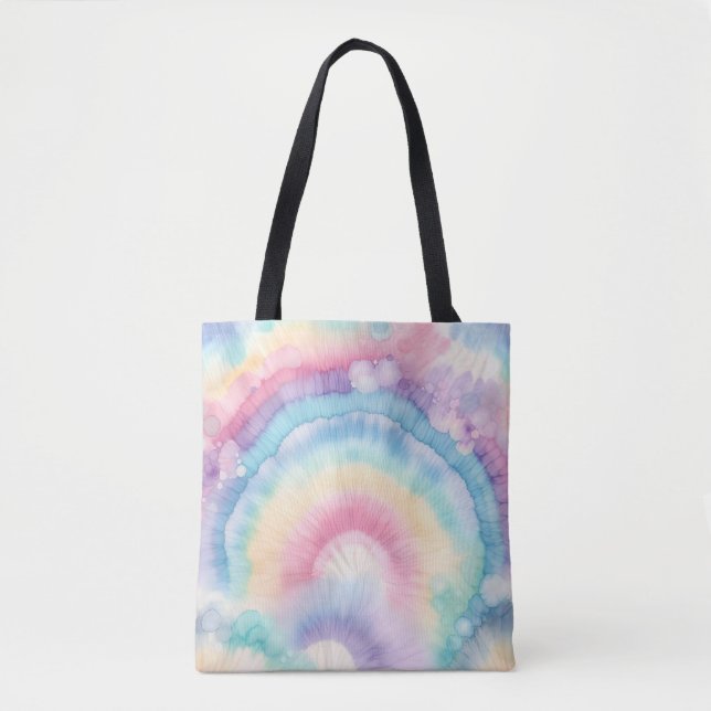 Custom Colourful Groovy Tie Dye Pattern Tote Bag (Front)