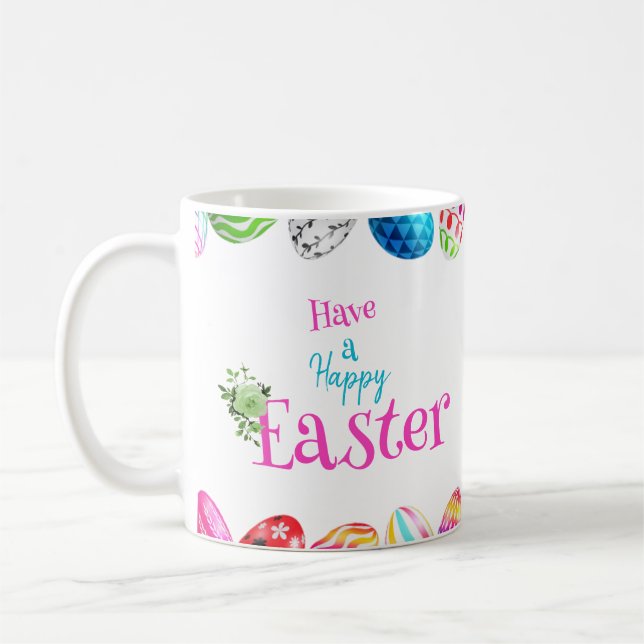 Custom Colourful Happy Easter Eggs Coffee Mug (Left)