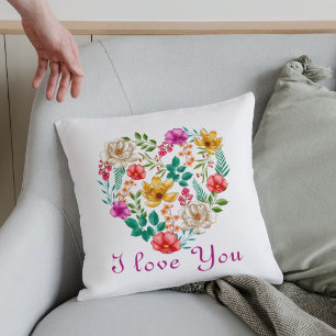 Custom Colourful Heart Flowers Mothers Day Throw Pillow