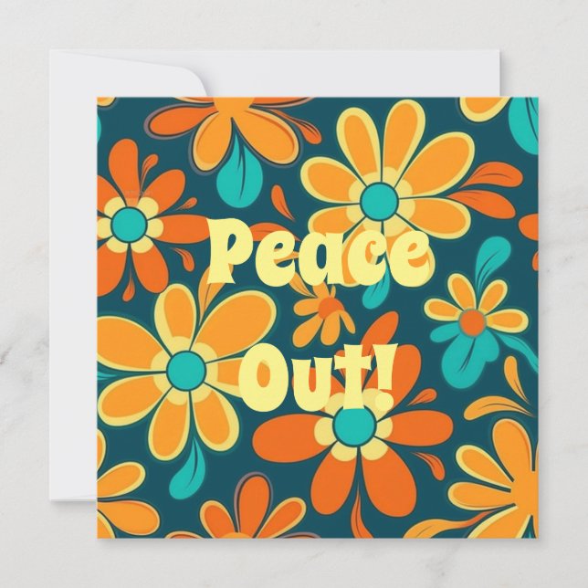Custom Colourful Hippie Style Peace Out Groovy Holiday Card (Front)