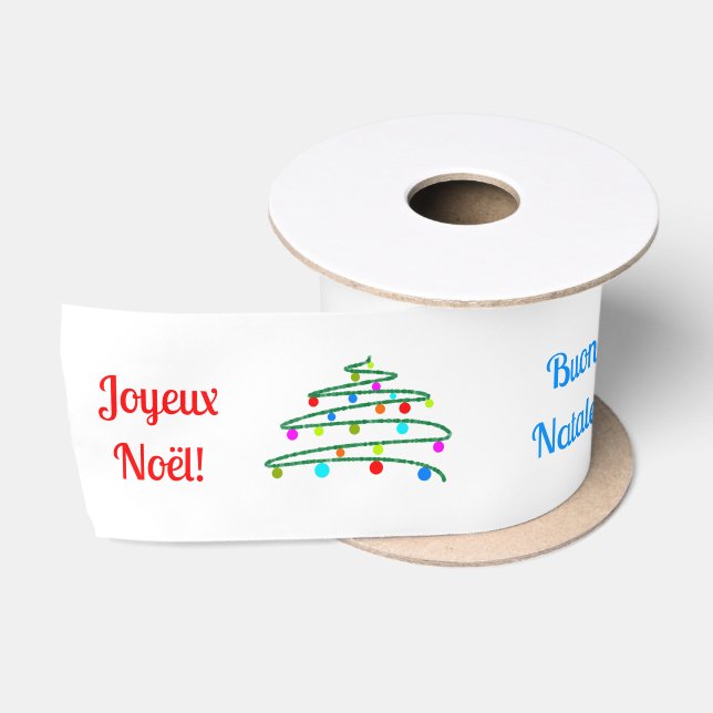 Custom Colourful International Merry Christmas  Satin Ribbon (Spool)