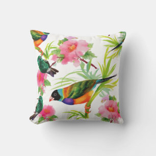Custom Colourful Little Birds Square Pillow