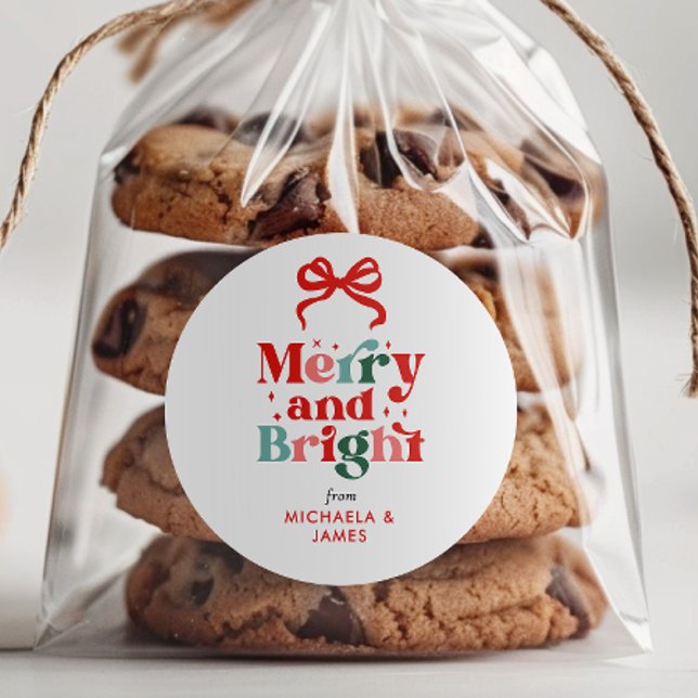 Custom Colourful Merry & Bright Christmas/Holiday Classic Round Sticker (Creator Uploaded)