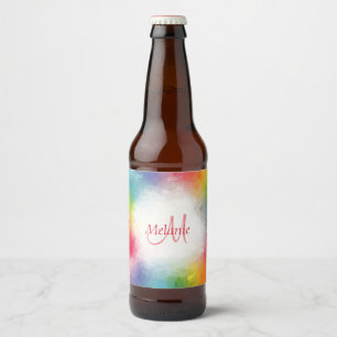 Custom Colourful Modern Rainbow Abstract Monogram Beer Bottle Label