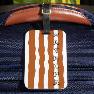 Custom colourful modern wavevy brown white chic luggage tag