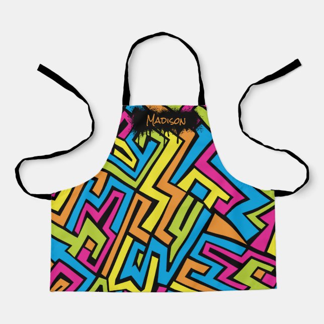 Custom Colourful Neon Graffiti Street Art Pattern Apron (Front)