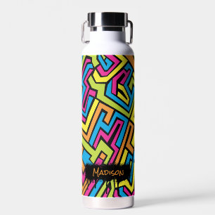 Custom Colourful Neon Graffiti Street Art Pattern  Water Bottle