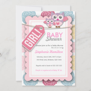 Custom colourful  owl flower baby shower invite