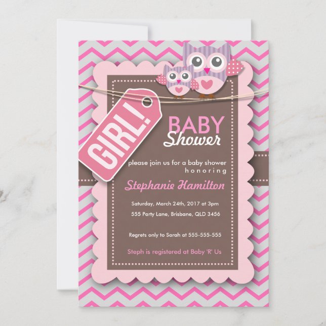 Custom colourful  owl flower baby shower invite (Front)