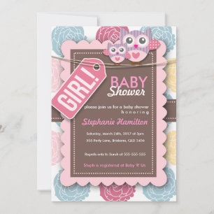 Custom colourful  owl flower baby shower invite